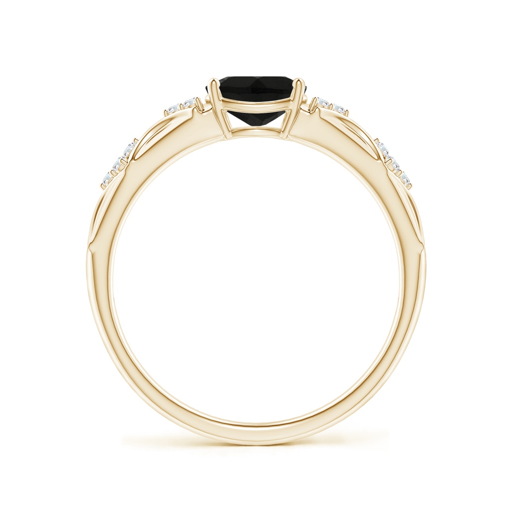 7x5mm AAA Oval Black Onyx Vintage Style Ring with Diamond Accents in Yellow Gold - side_1