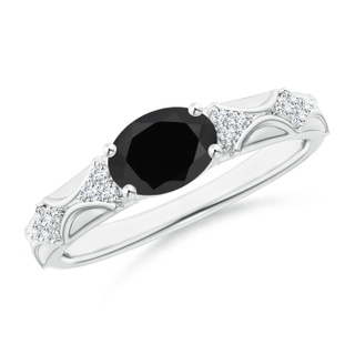 8x6mm AAA Oval Black Onyx Vintage Style Ring with Diamond Accents in P950 Platinum