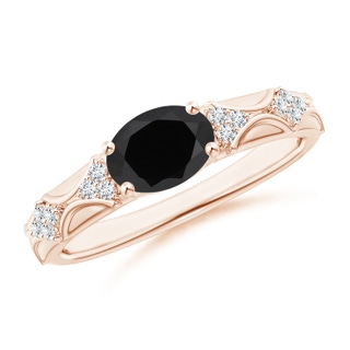 8x6mm AAA Oval Black Onyx Vintage Style Ring with Diamond Accents in Rose Gold