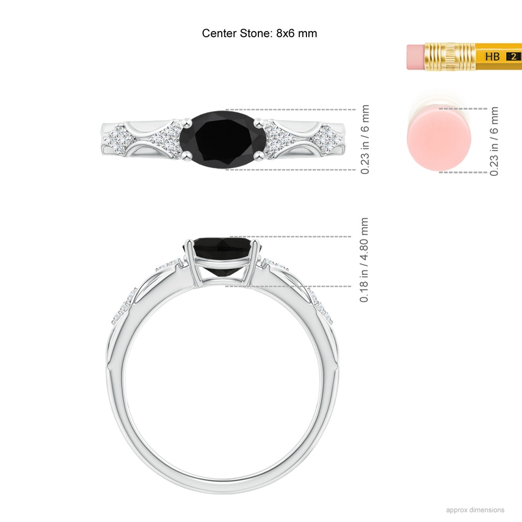 8x6mm AAA Oval Black Onyx Vintage Style Ring with Diamond Accents in White Gold Ruler