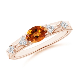 7x5mm AAAA Oval Citrine Vintage Style Ring with Diamond Accents in 9K Rose Gold