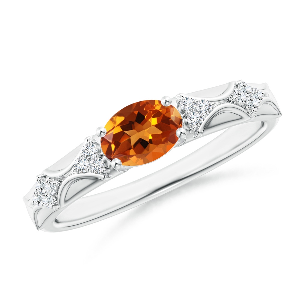 7x5mm AAAA Oval Citrine Vintage Style Ring with Diamond Accents in P950 Platinum