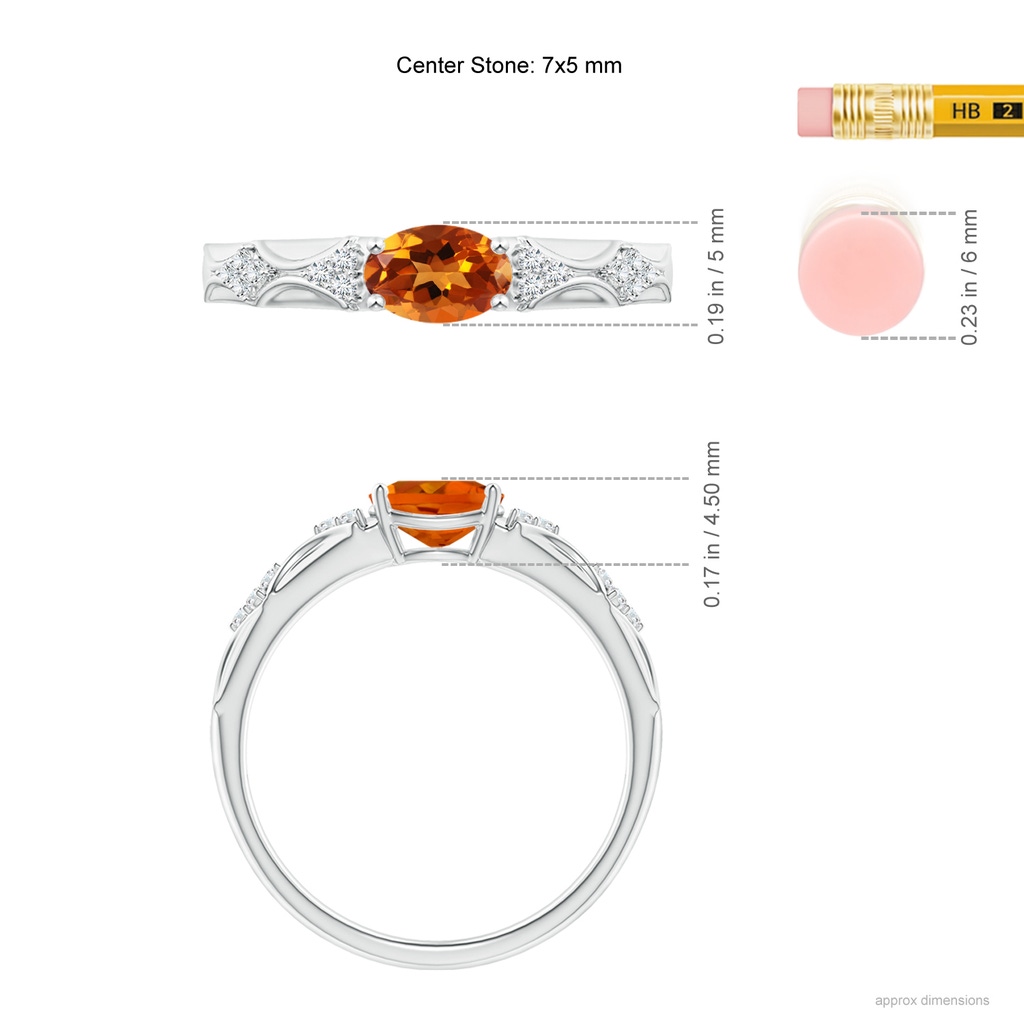 7x5mm AAAA Oval Citrine Vintage Style Ring with Diamond Accents in White Gold Ruler