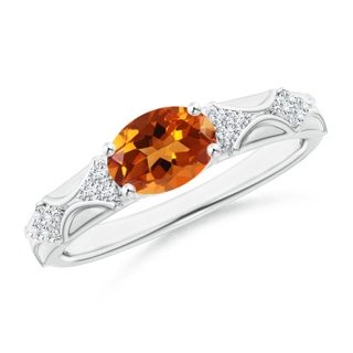 8x6mm AAAA Oval Citrine Vintage Style Ring with Diamond Accents in P950 Platinum