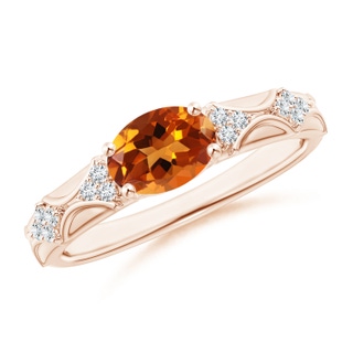 8x6mm AAAA Oval Citrine Vintage Style Ring with Diamond Accents in Rose Gold