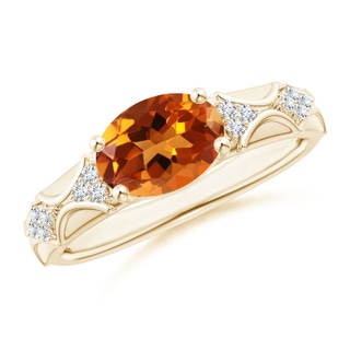 9x7mm AAAA Oval Citrine Vintage Style Ring with Diamond Accents in 9K Yellow Gold