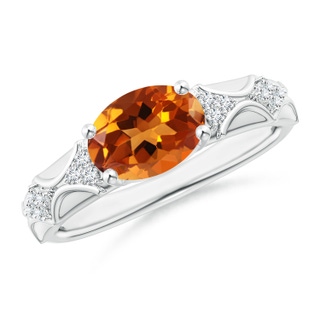 9x7mm AAAA Oval Citrine Vintage Style Ring with Diamond Accents in P950 Platinum