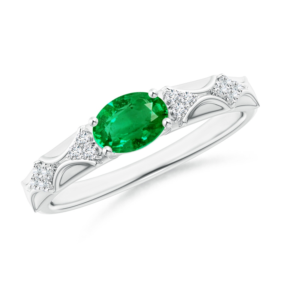 7x5mm AAA Oval Emerald Vintage Style Ring with Diamond Accents in P950 Platinum 
