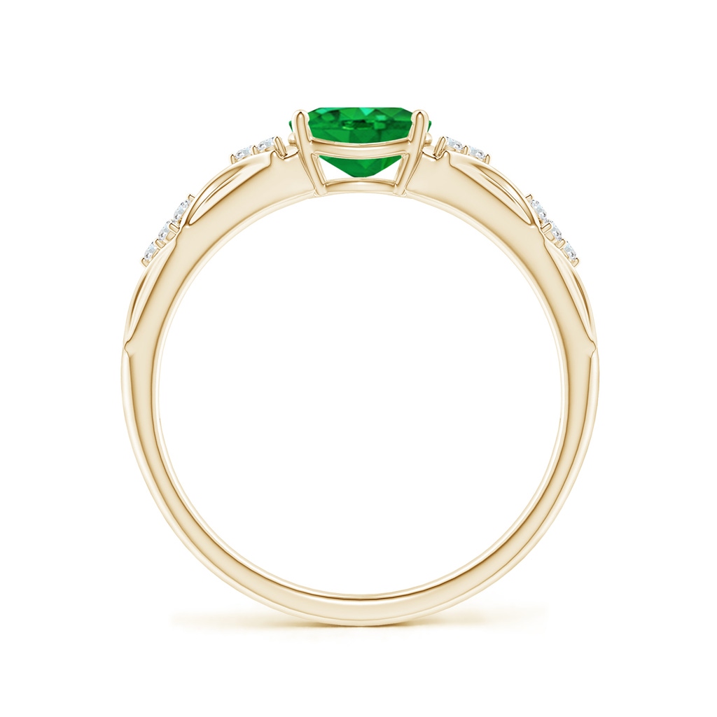 7x5mm AAA Oval Emerald Vintage Style Ring with Diamond Accents in Yellow Gold - side 199