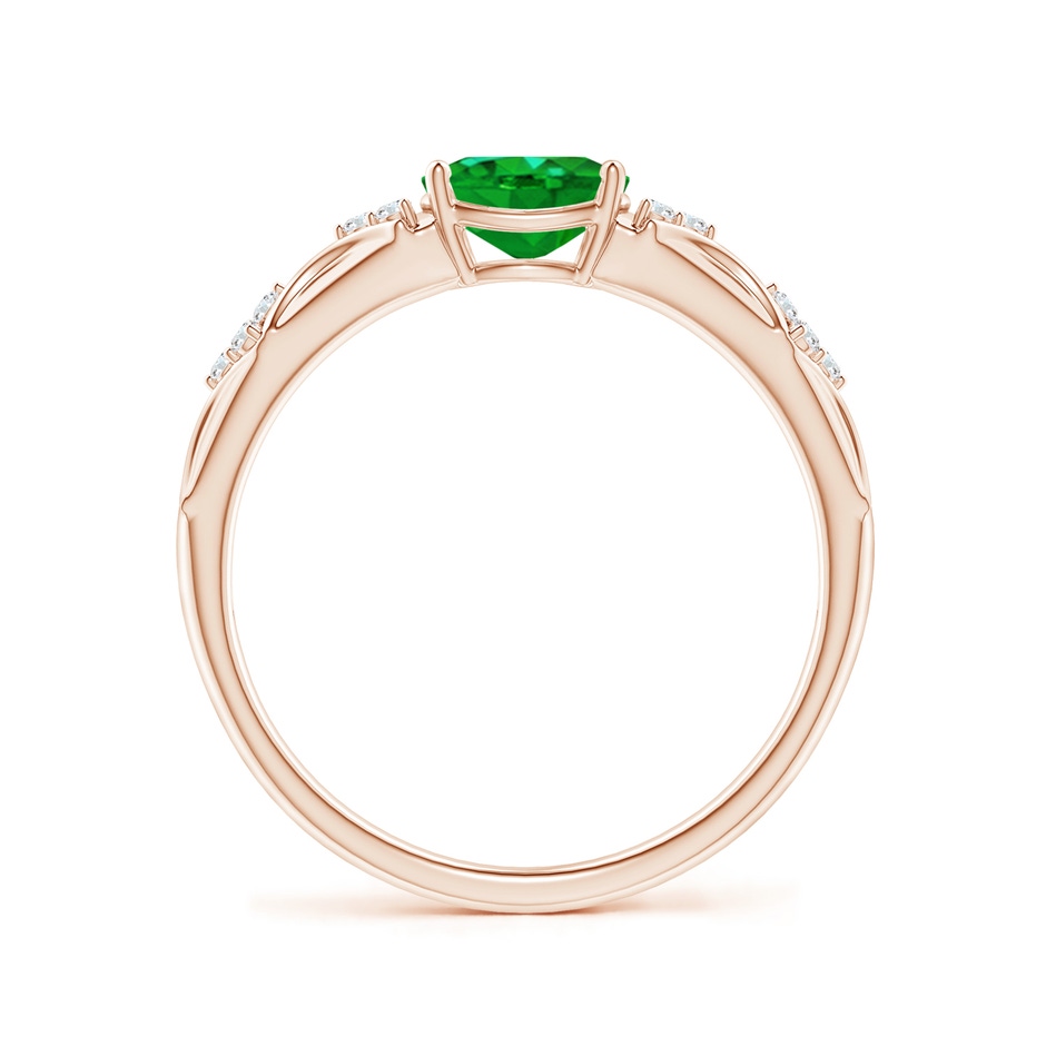 7x5mm Lab-Grown Oval Emerald Vintage Style Ring with Diamond Accents in Rose Gold side-1