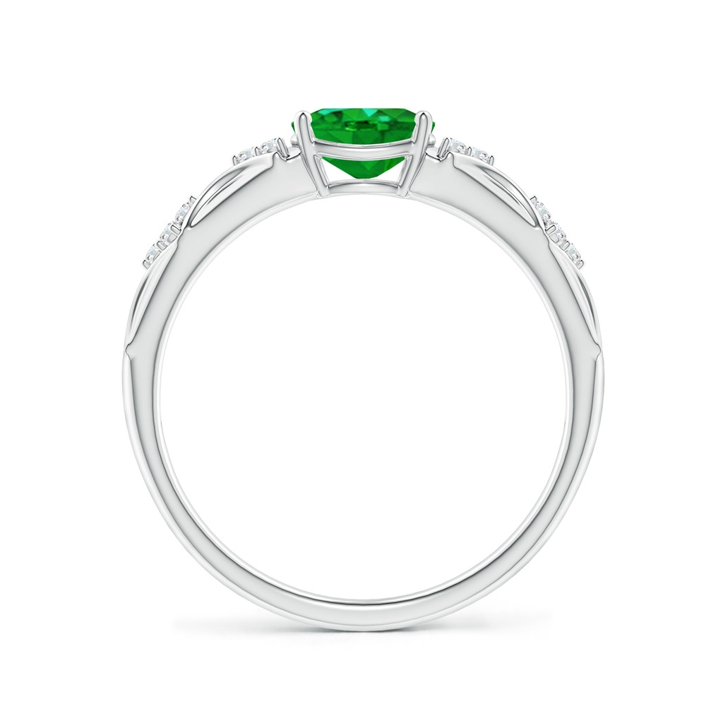 7x5mm Lab-Grown Oval Emerald Vintage Style Ring with Diamond Accents in White Gold - side_1