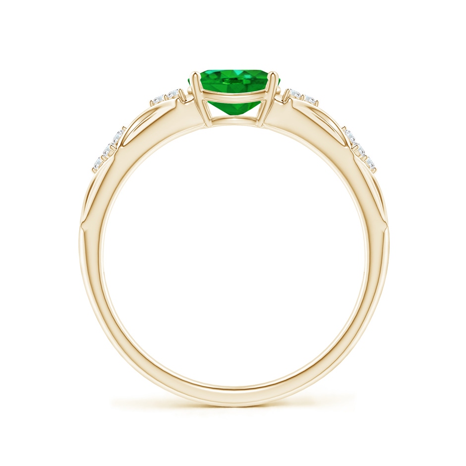 7x5mm AAAA Oval Emerald Vintage Style Ring with Diamond Accents in Yellow Gold side-1
