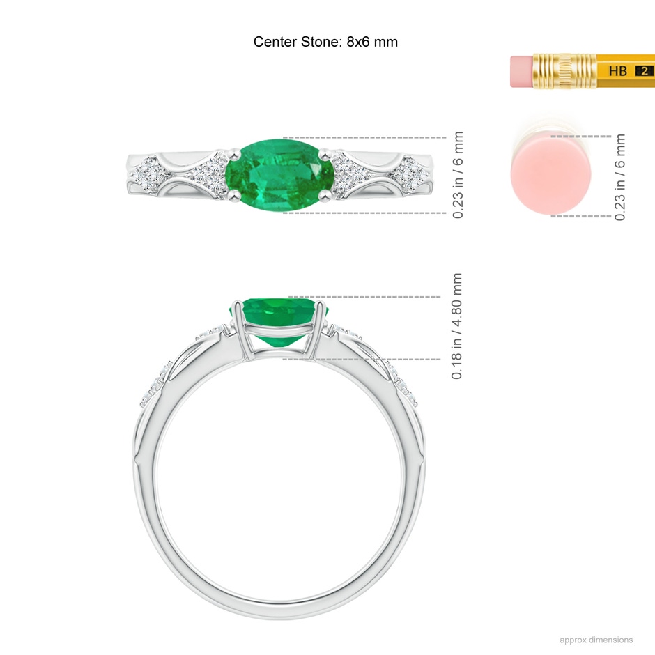 8x6mm AA Oval Emerald Vintage Style Ring with Diamond Accents in P950 Platinum ruler