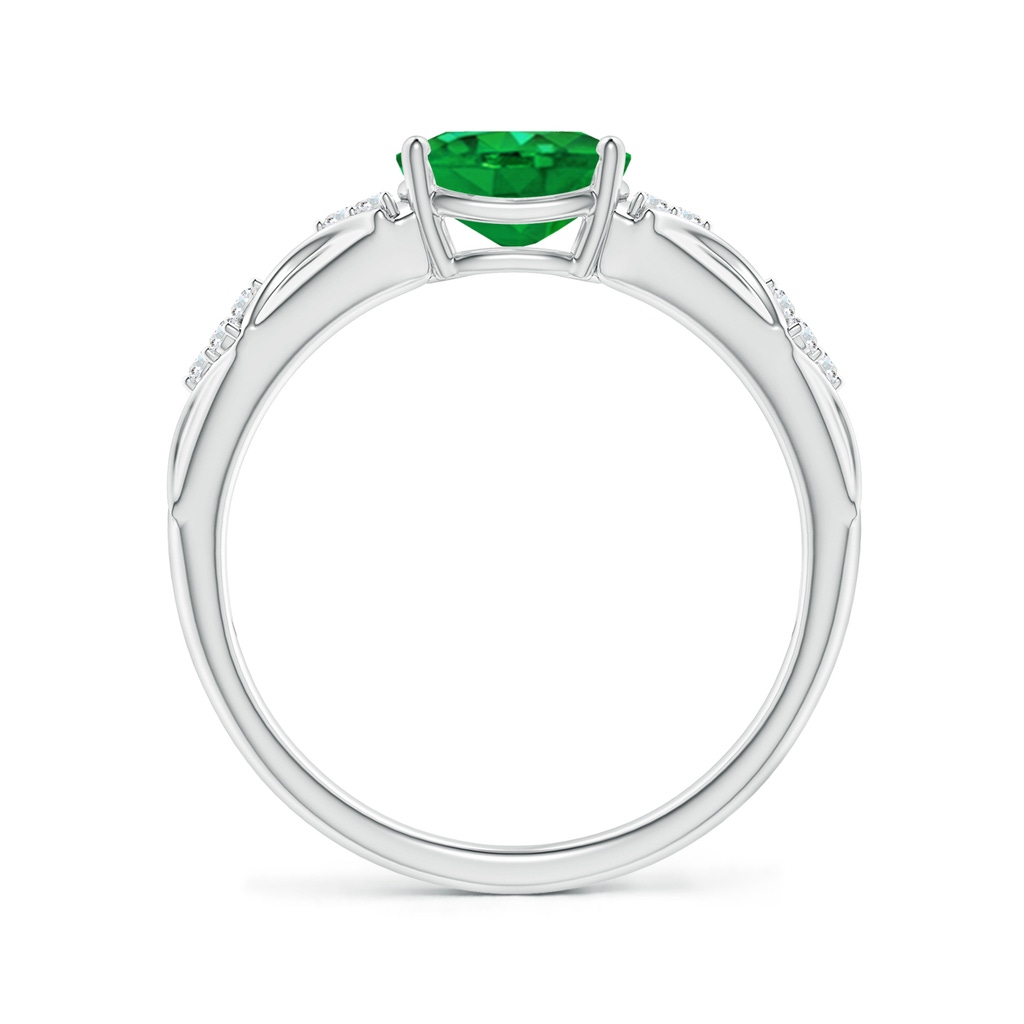 8x6mm AAA Oval Emerald Vintage Style Ring with Diamond Accents in White Gold Side-1