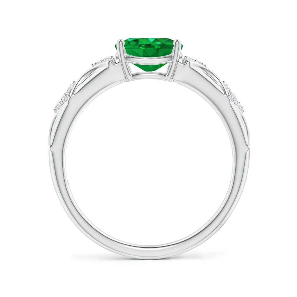 8x6mm AAA Oval Emerald Vintage Style Ring with Diamond Accents in White Gold - side 199