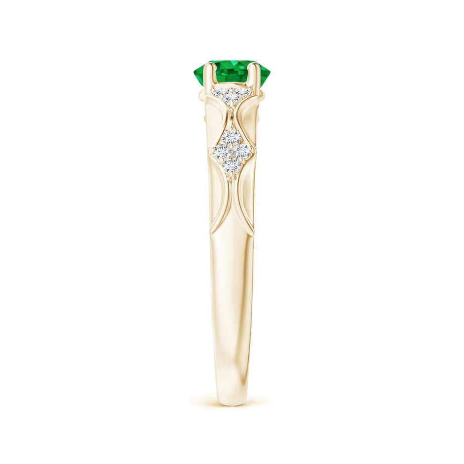 8x6mm AAA Oval Emerald Vintage Style Ring with Diamond Accents in Yellow Gold side-2