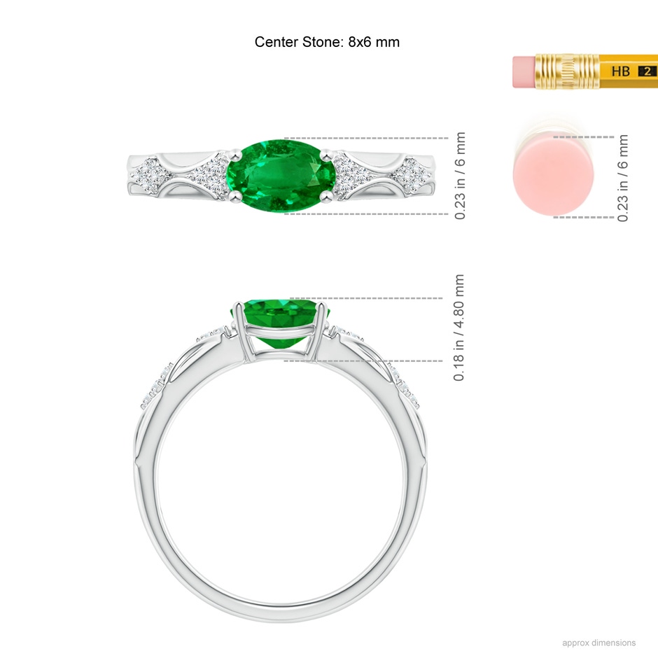 8x6mm Lab-Grown Oval Emerald Vintage Style Ring with Diamond Accents in P950 Platinum ruler