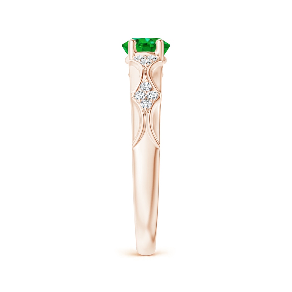 8x6mm Lab-Grown Oval Emerald Vintage Style Ring with Diamond Accents in Rose Gold side-2