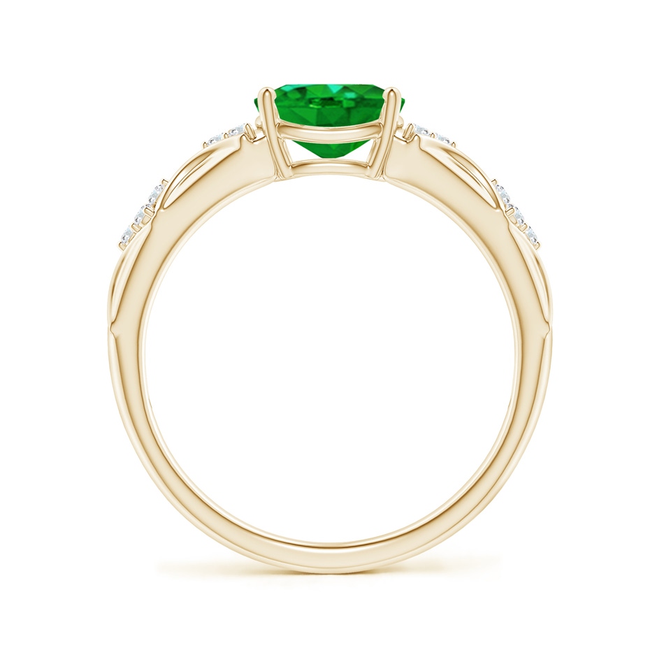 8x6mm Lab-Grown Oval Emerald Vintage Style Ring with Diamond Accents in Yellow Gold side-1