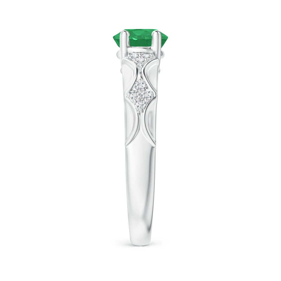 9x7mm A Oval Emerald Vintage Style Ring with Diamond Accents in White Gold side-2
