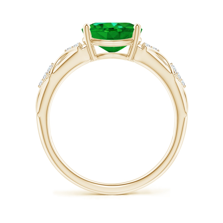 9x7mm Lab-Grown Oval Emerald Vintage Style Ring with Diamond Accents in Yellow Gold side-1
