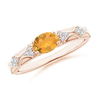 7x5mm A Oval Fire Opal Vintage Style Ring with Diamond Accents in Rose Gold