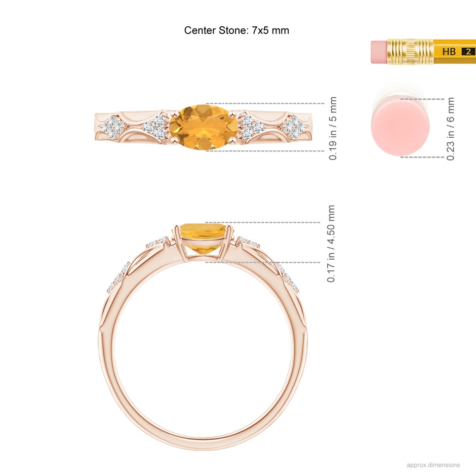 7x5mm A Oval Fire Opal Vintage Style Ring with Diamond Accents in Rose Gold ruler
