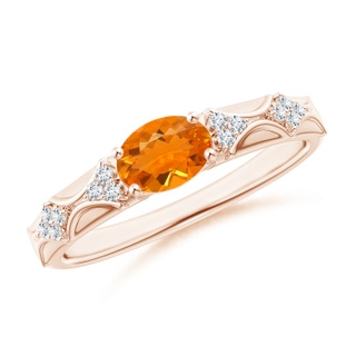 7x5mm AA Oval Fire Opal Vintage Style Ring with Diamond Accents in 9K Rose Gold