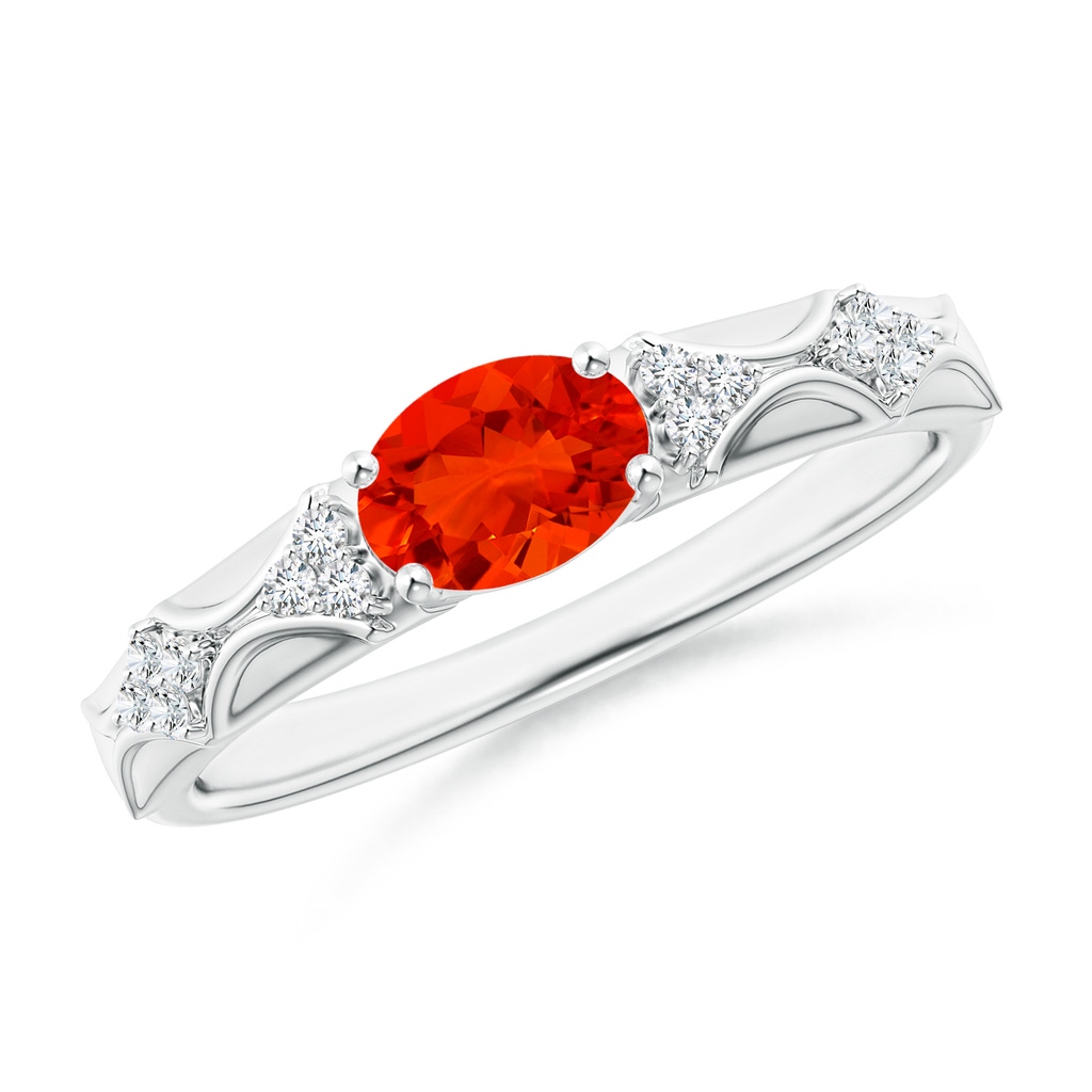 7x5mm AAAA Oval Fire Opal Vintage Style Ring with Diamond Accents in White Gold