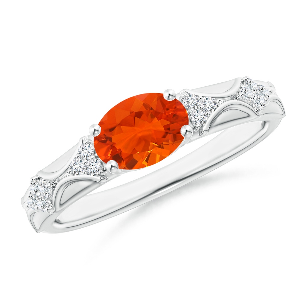 8x6mm AAA Oval Fire Opal Vintage Style Ring with Diamond Accents in White Gold