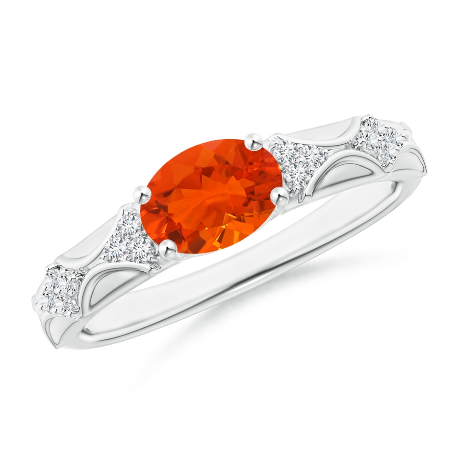 8x6mm AAA Oval Fire Opal Vintage Style Ring with Diamond Accents in White Gold 