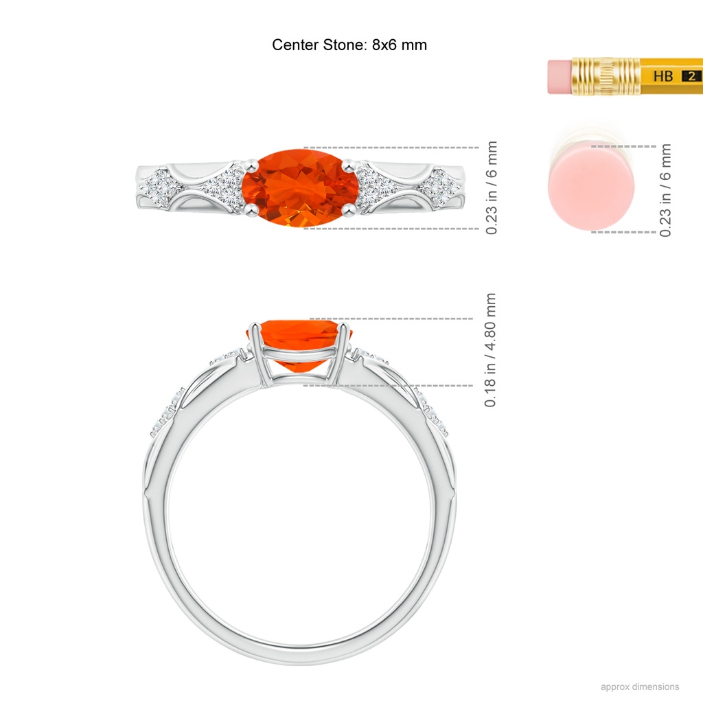 8x6mm AAA Oval Fire Opal Vintage Style Ring with Diamond Accents in White Gold Ruler