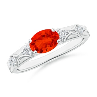 8x6mm AAAA Oval Fire Opal Vintage Style Ring with Diamond Accents in P950 Platinum