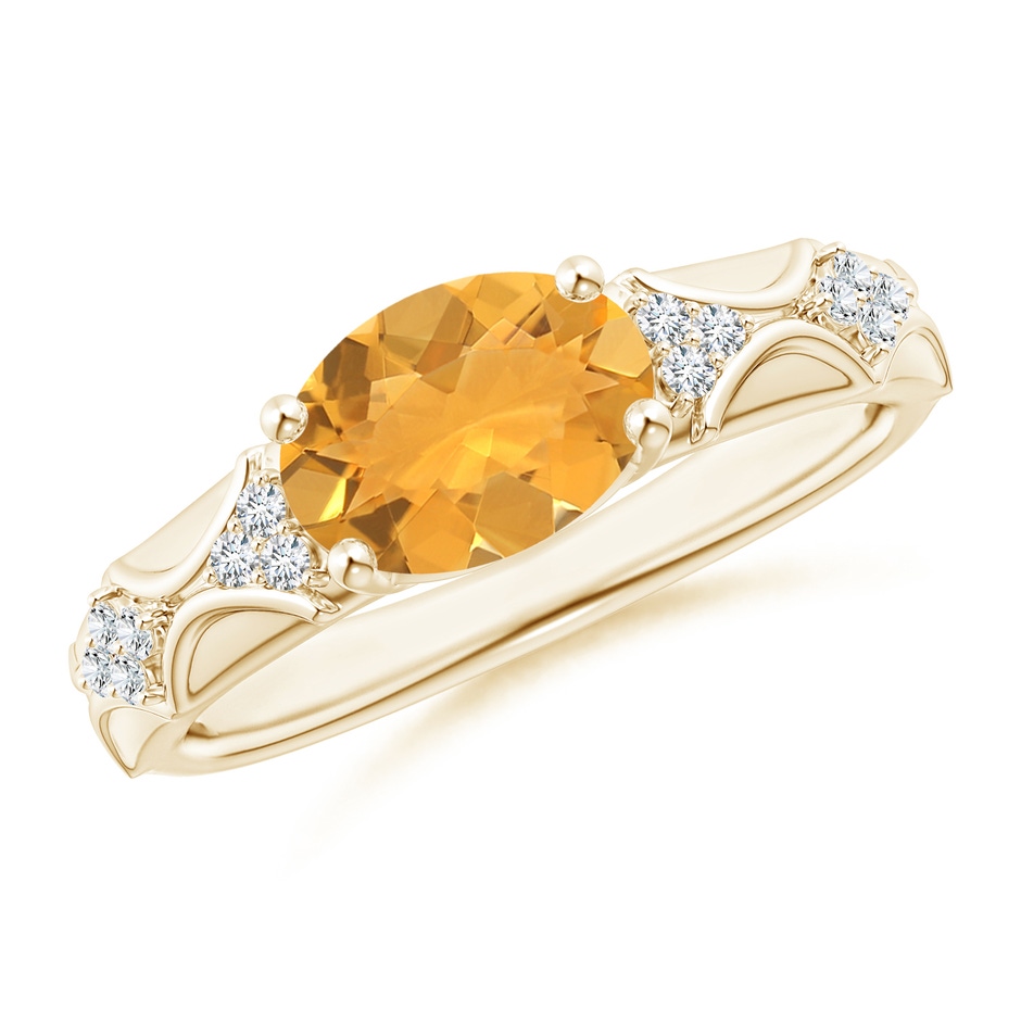 9x7mm A Oval Fire Opal Vintage Style Ring with Diamond Accents in Yellow Gold 