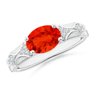 9x7mm AAAA Oval Fire Opal Vintage Style Ring with Diamond Accents in P950 Platinum