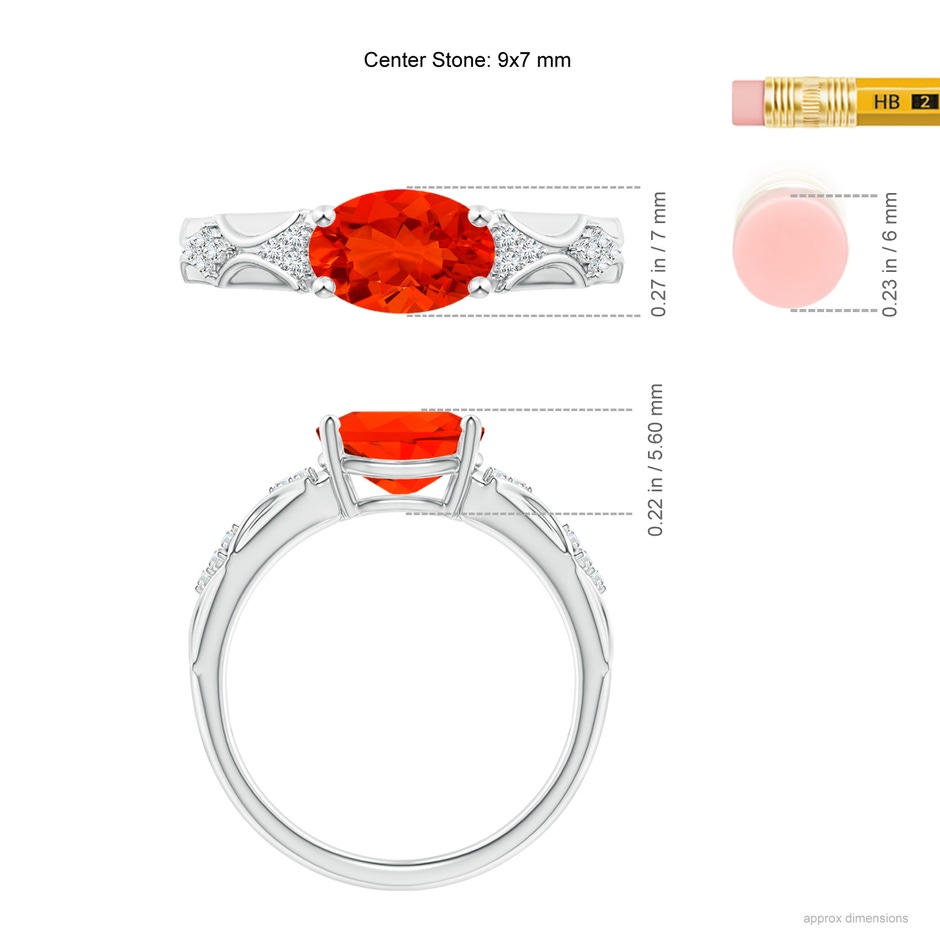 9x7mm AAAA Oval Fire Opal Vintage Style Ring with Diamond Accents in P950 Platinum ruler