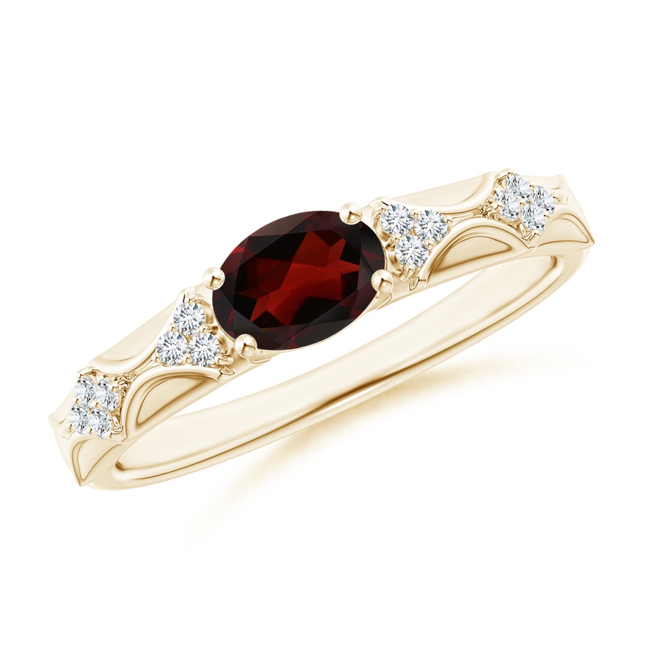 7x5mm AA Oval Garnet Vintage Style Ring with Diamond Accents in Yellow Gold 