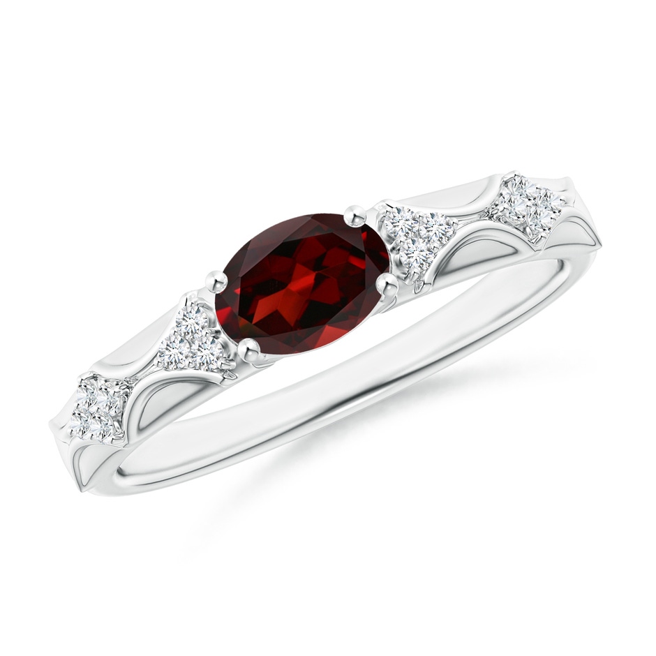 7x5mm AAA Oval Garnet Vintage Style Ring with Diamond Accents in White Gold 