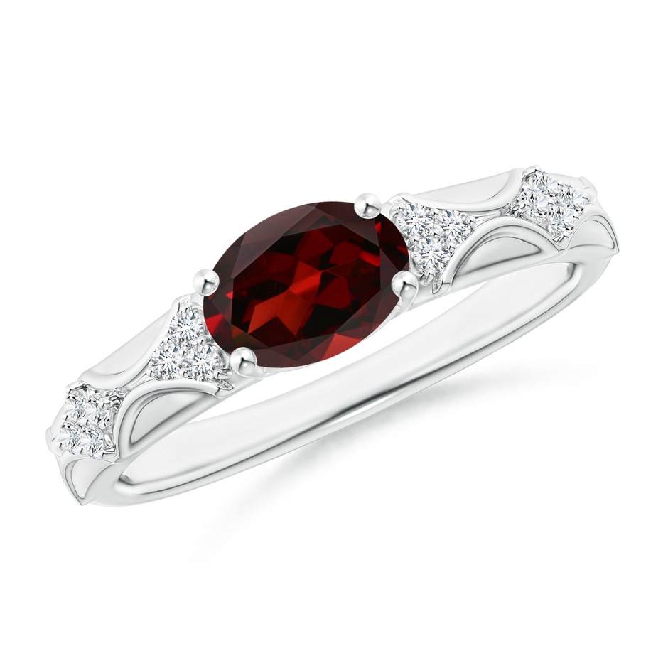 8x6mm AAA Oval Garnet Vintage Style Ring with Diamond Accents in White Gold 