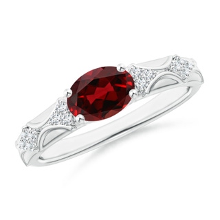 8x6mm AAAA Oval Garnet Vintage Style Ring with Diamond Accents in P950 Platinum