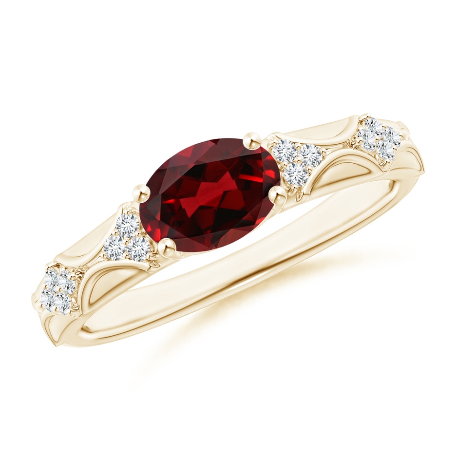 8x6mm AAAA Oval Garnet Vintage Style Ring with Diamond Accents in Yellow Gold 