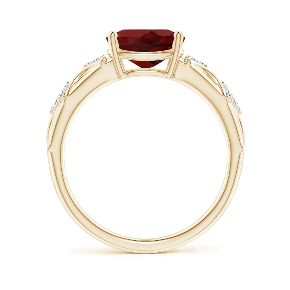 9x7mm AAAA Oval Garnet Vintage Style Ring with Diamond Accents in Yellow Gold side-1