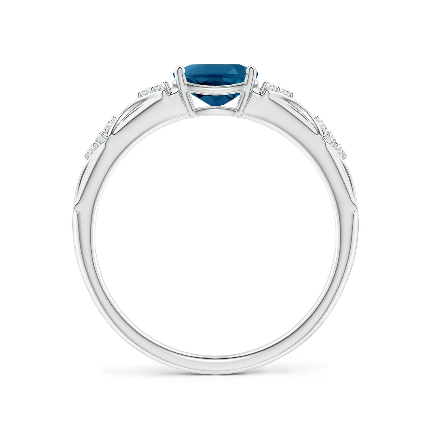 7x5mm AAAA Oval London Blue Topaz Vintage Style Ring with Diamond Accents in P950 Platinum