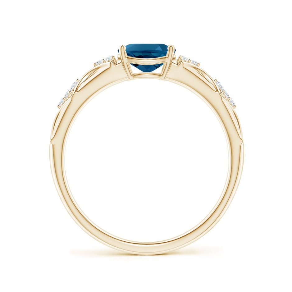 7x5mm AAAA Oval London Blue Topaz Vintage Style Ring with Diamond Accents in Yellow Gold side-1