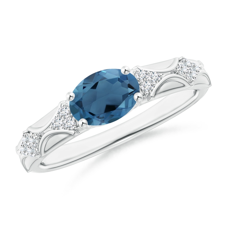 8x6mm A Oval London Blue Topaz Vintage Style Ring with Diamond Accents in White Gold 