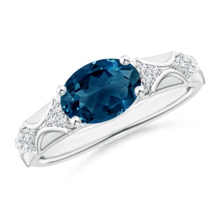 9x7mm AAAA Oval London Blue Topaz Vintage Style Ring with Diamond Accents in P950 Platinum