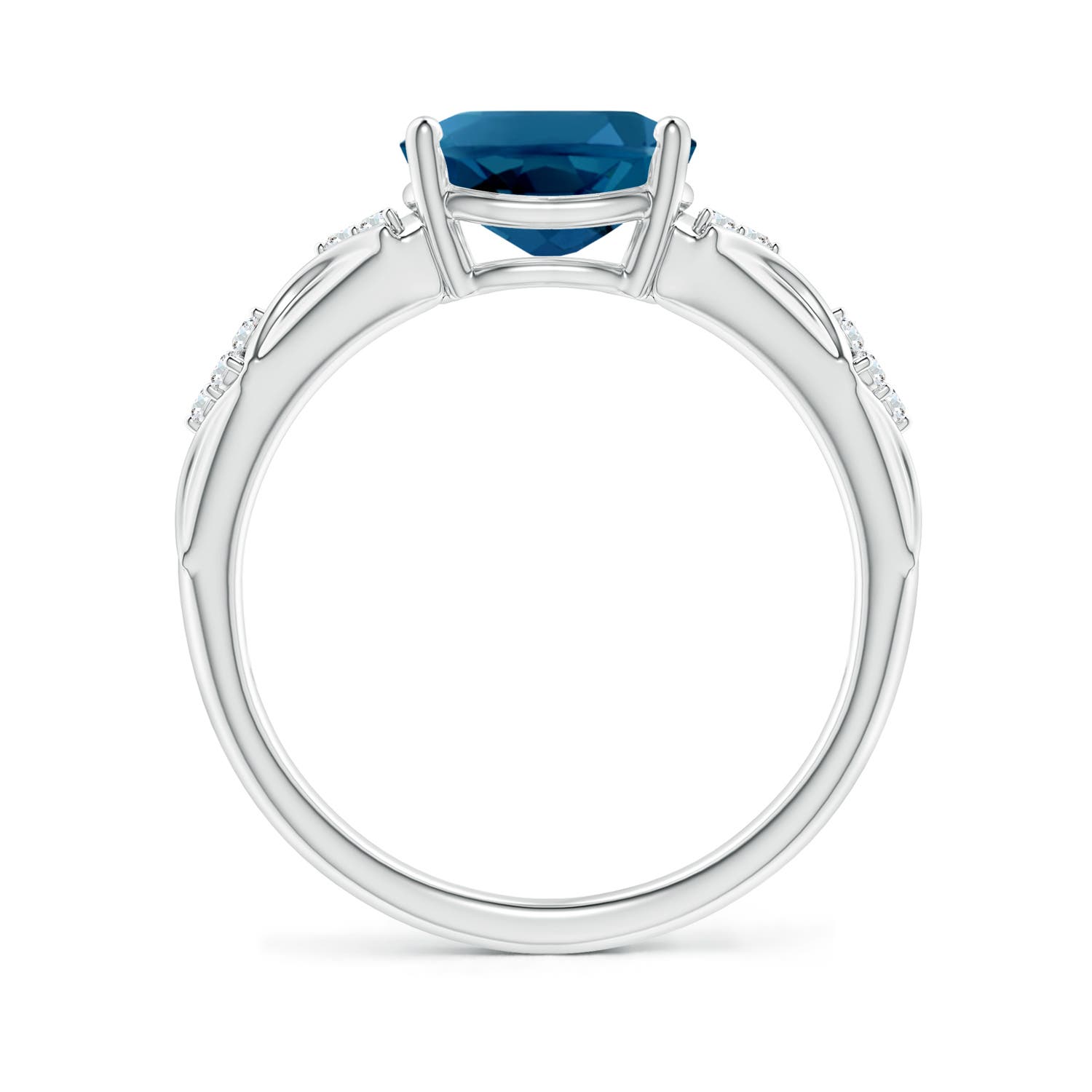 9x7mm AAAA Oval London Blue Topaz Vintage Style Ring with Diamond Accents in P950 Platinum