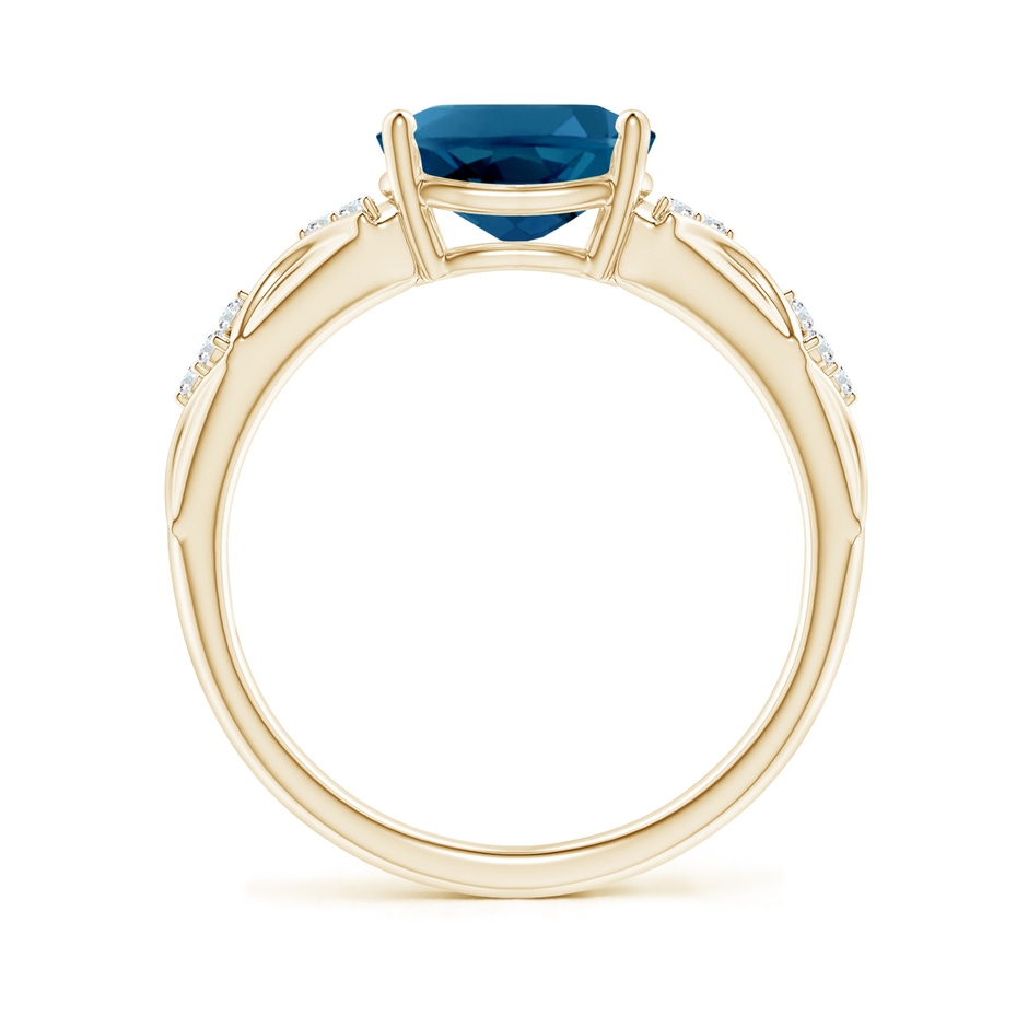 9x7mm AAAA Oval London Blue Topaz Vintage Style Ring with Diamond Accents in Yellow Gold side-1