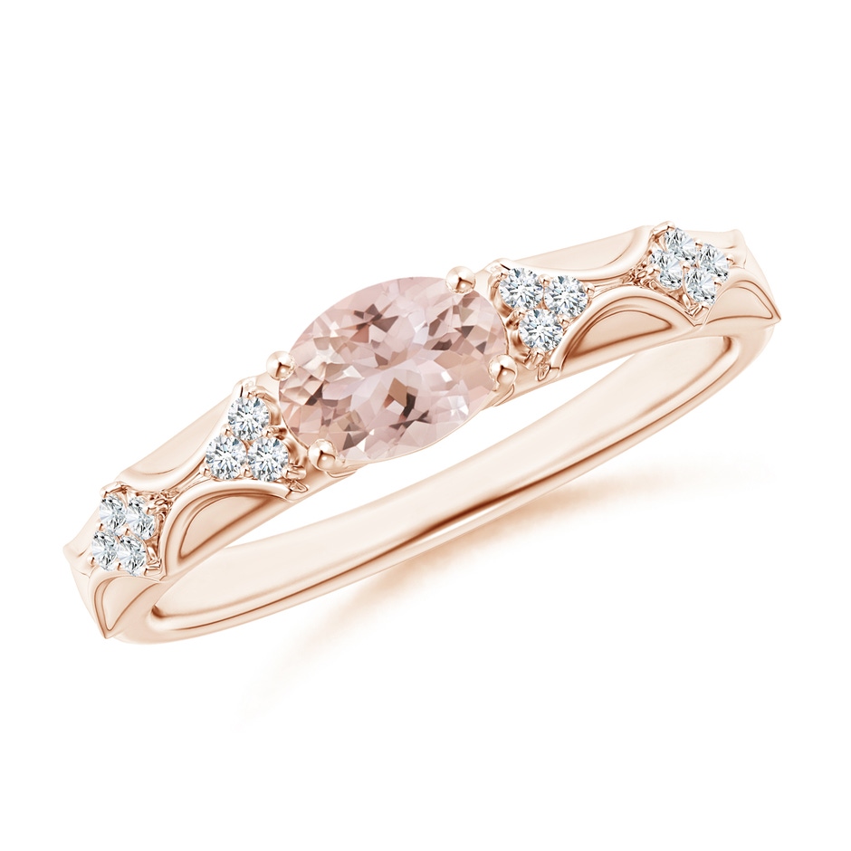 7x5mm AAA Oval Morganite Vintage Style Ring with Diamond Accents in Rose Gold 