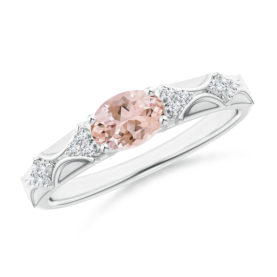 7x5mm AAAA Oval Morganite Vintage Style Ring with Diamond Accents in White Gold 